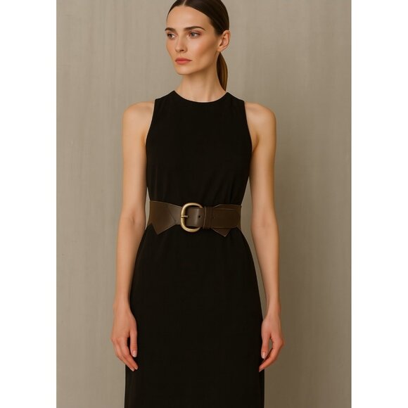 Remi&Reid Vintage Brown Leather Belt Brass Buckle Zigzag Cutout Design Unisex 28 - Picture 2 of 8